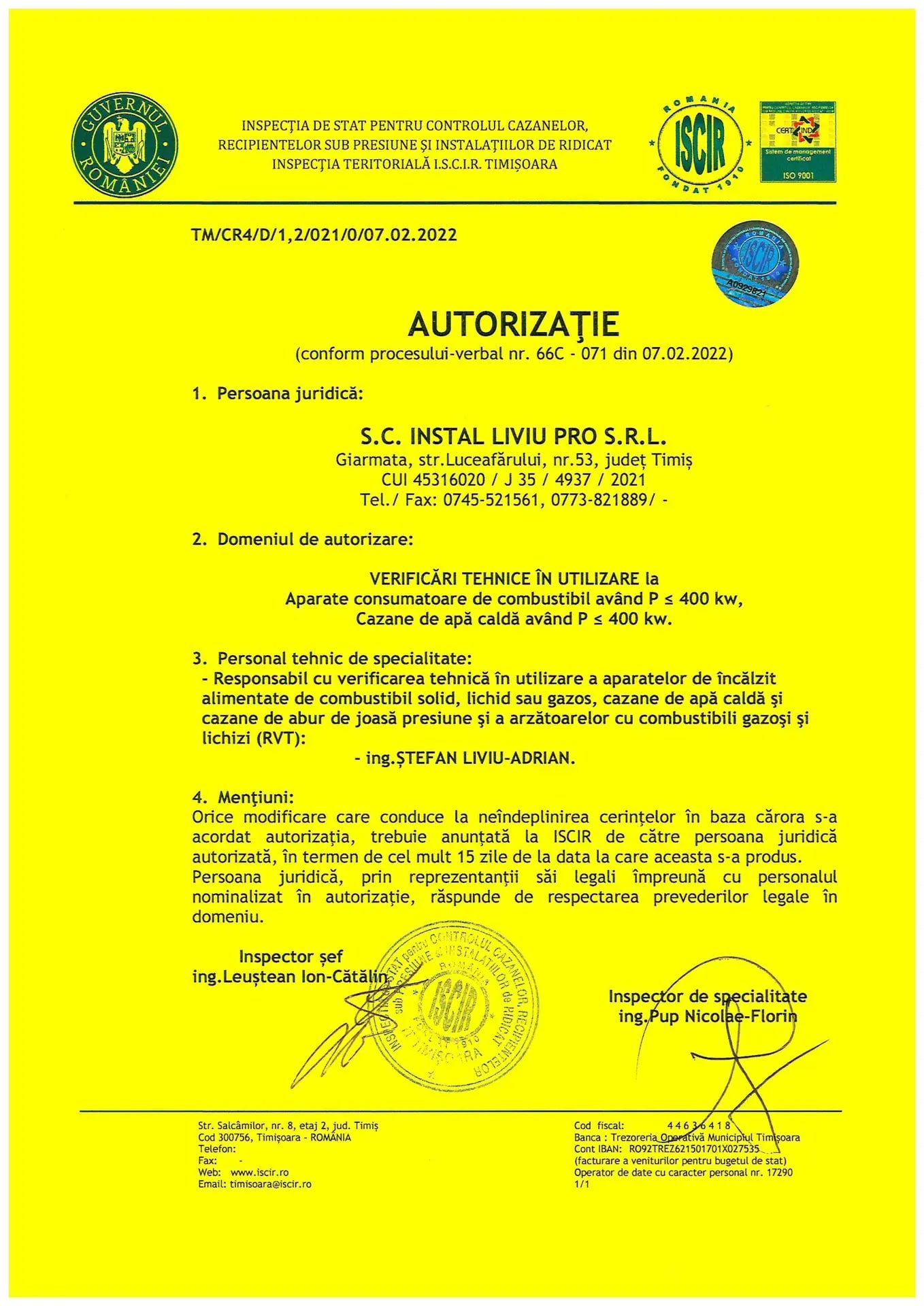 Autorizație ISCIR — firmă